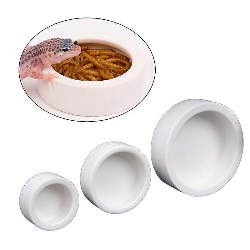 白色爬行动物食物碗陶瓷爬行动物圆形食物碗蠕虫盘宠物食品迷你食物水防逃逸宠物爬行动物食物喂食器