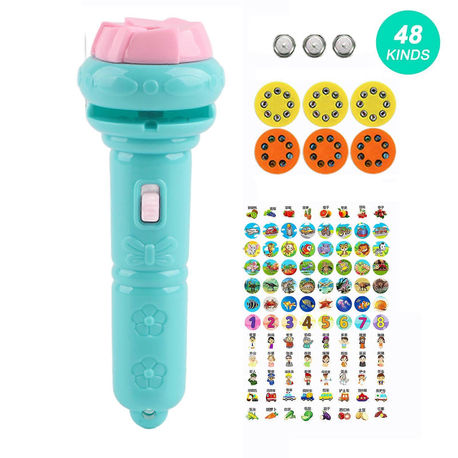 Kids Projector Flashlight Different Animal Patterns Early Educational Science Projector Luminous ToyBlue(48 Patterns)
