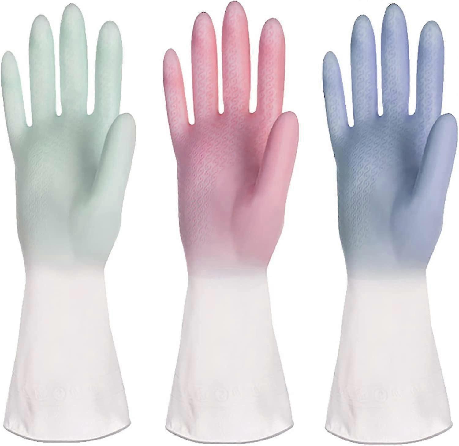 Non-Slip Rubber Cleaning Gloves Set of 3 Pairs - Reusable and Easy to Clean for UK Household Chores