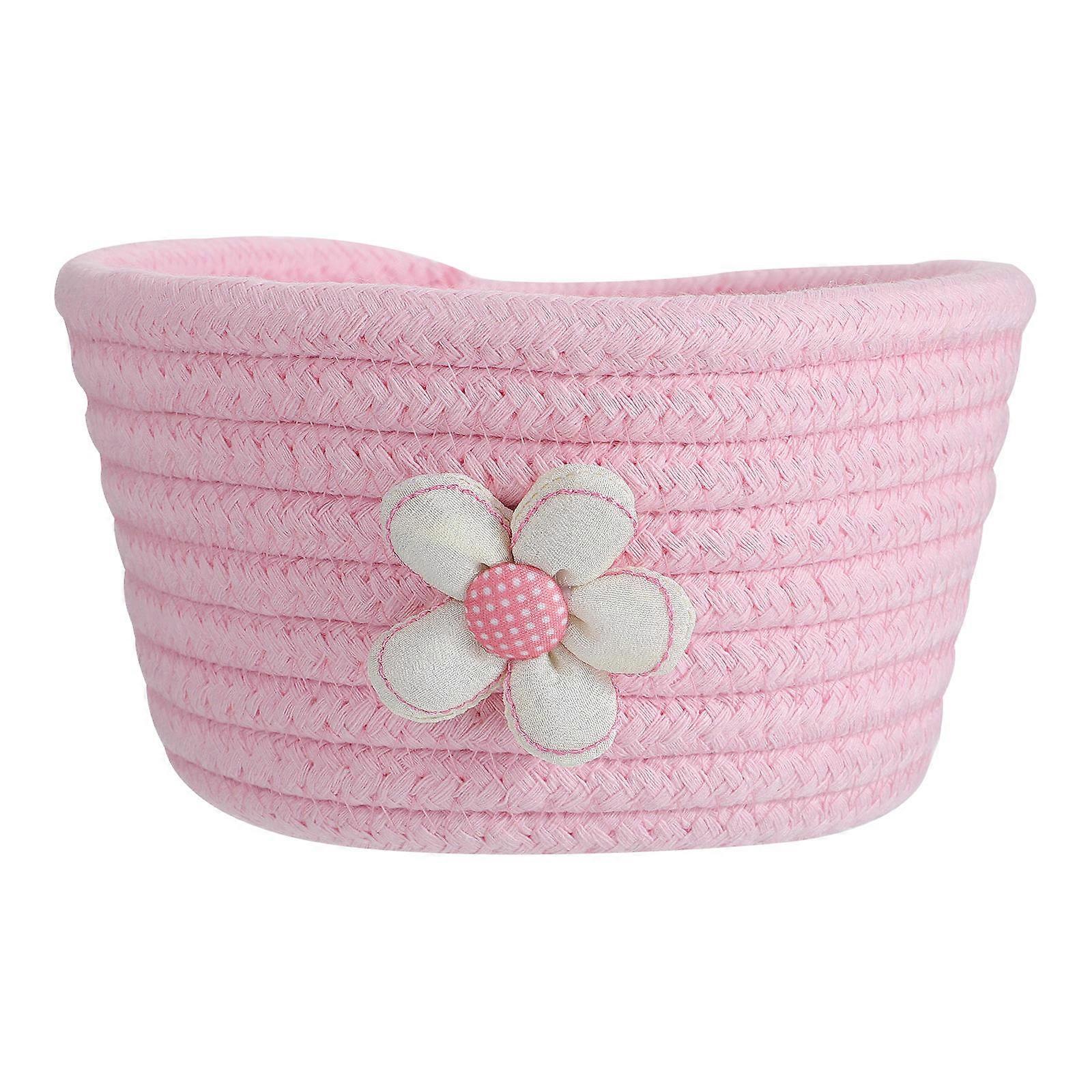 Pink Cotton Woven Basket Desktop Storage Container for Storage Use