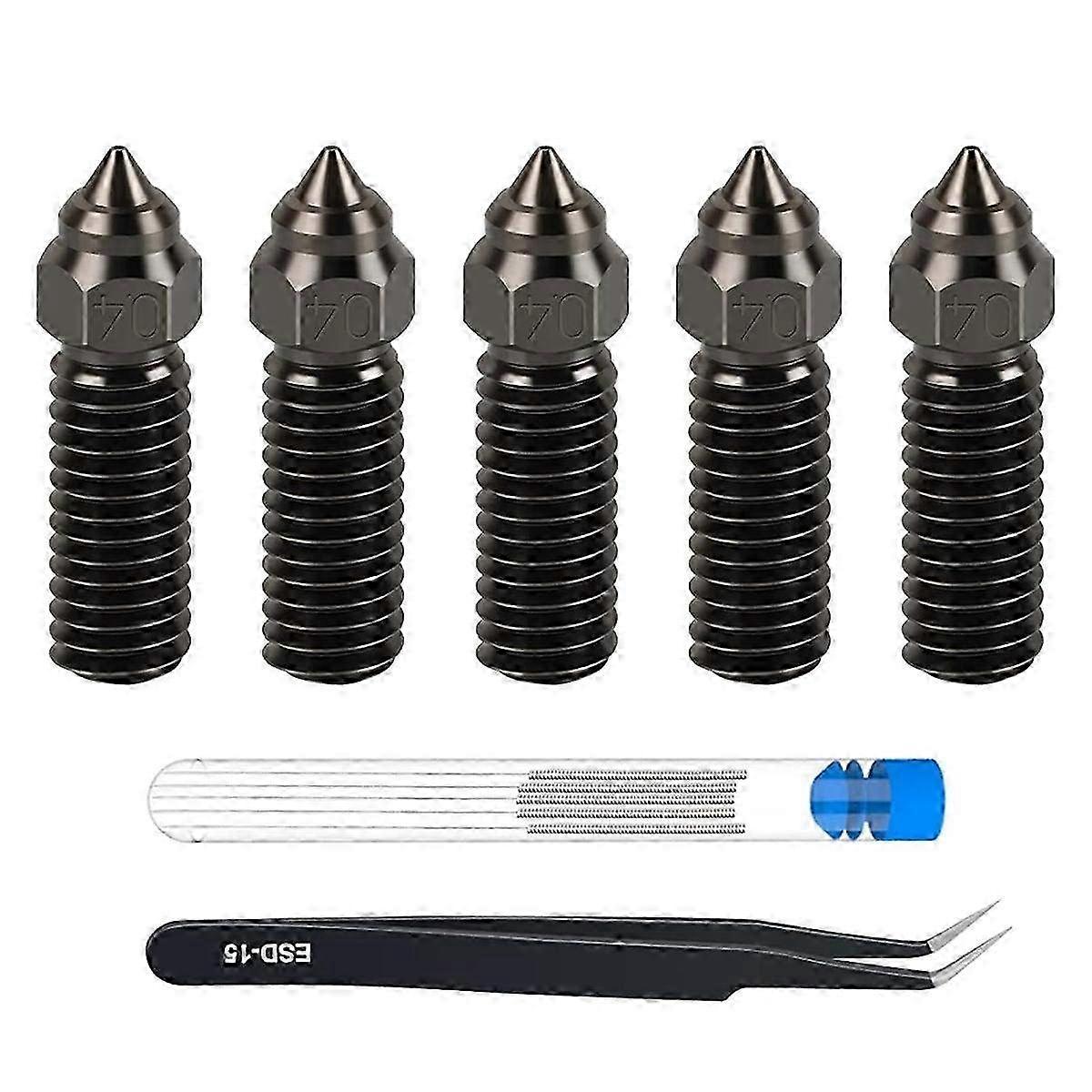 5 PCS 0.4mm Hardened Steel Nozzle Extruder Hot End Nozzle Kit - Replacement Parts for 3D Printers & Precision Printing