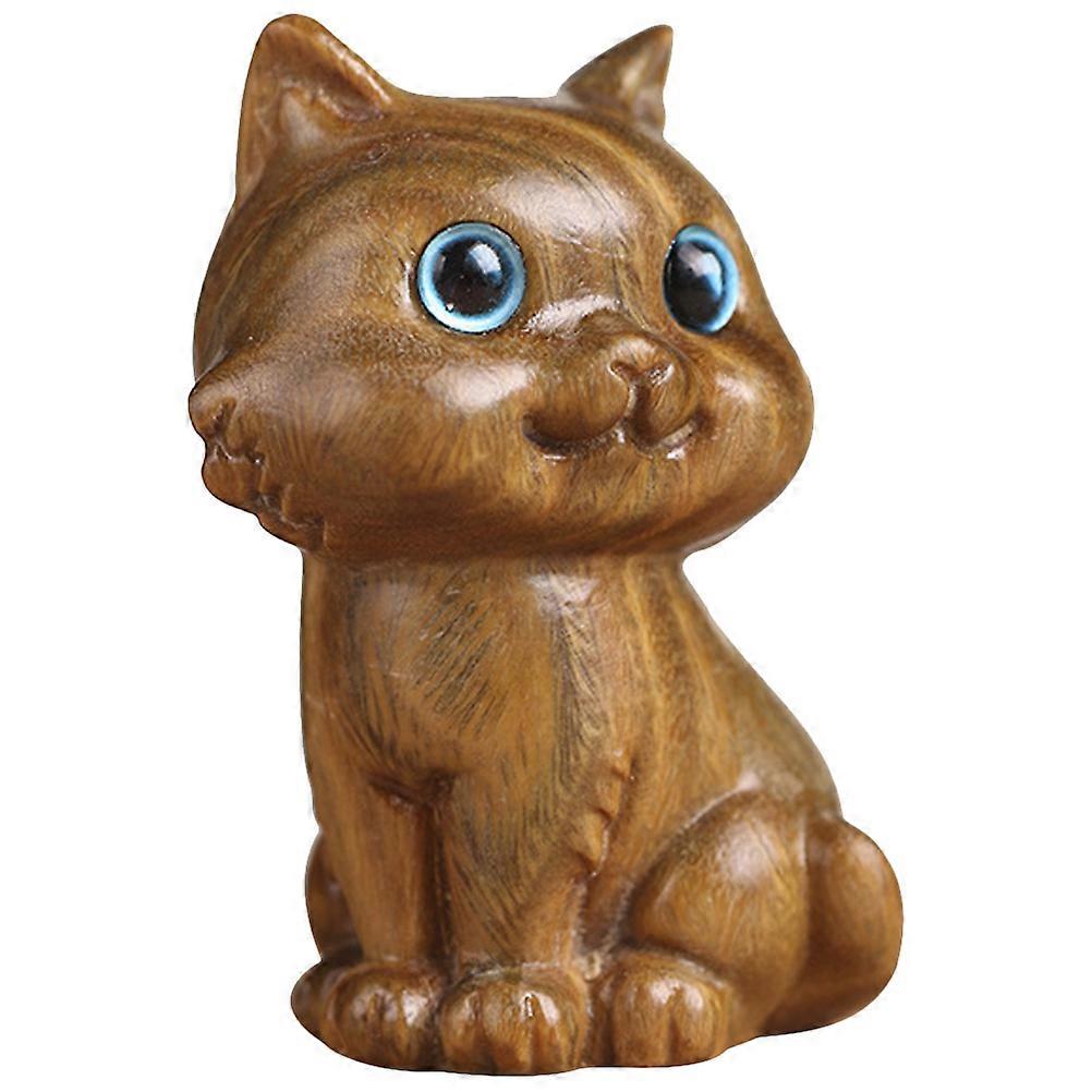 Cute Wooden Cat Figurine Retro Design Miniature Kitten Statue for Home Office Rustic Decor for Cat Lovers