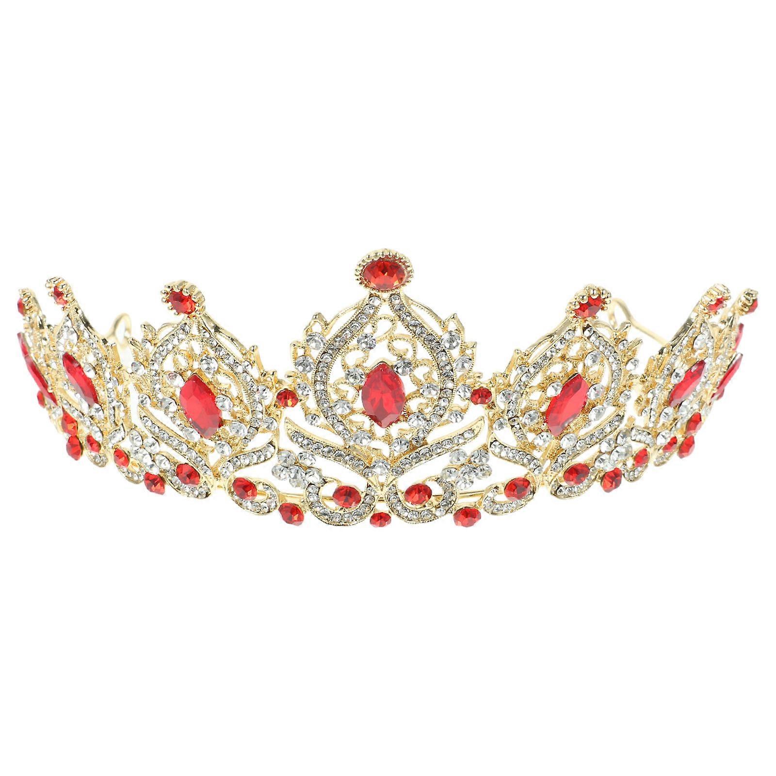 Wedding Crown for Bride Red Alloy Crystal Headband for Decor Versatile Elegance