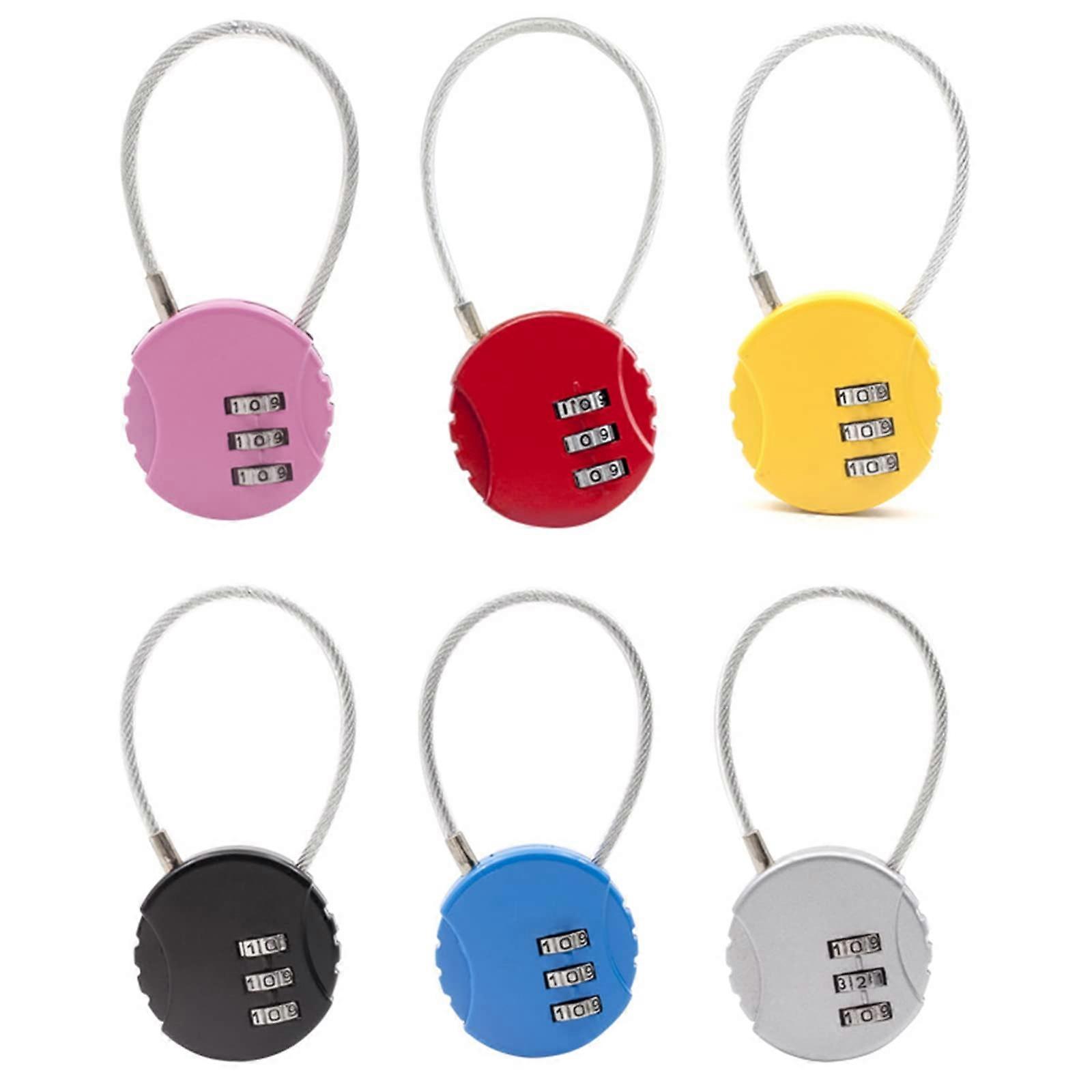 6 Pack Combination Lock, 3-Digit Resettable Padlock, Heavy Duty Cable Lock for Doors, Lockers, and Cabinets