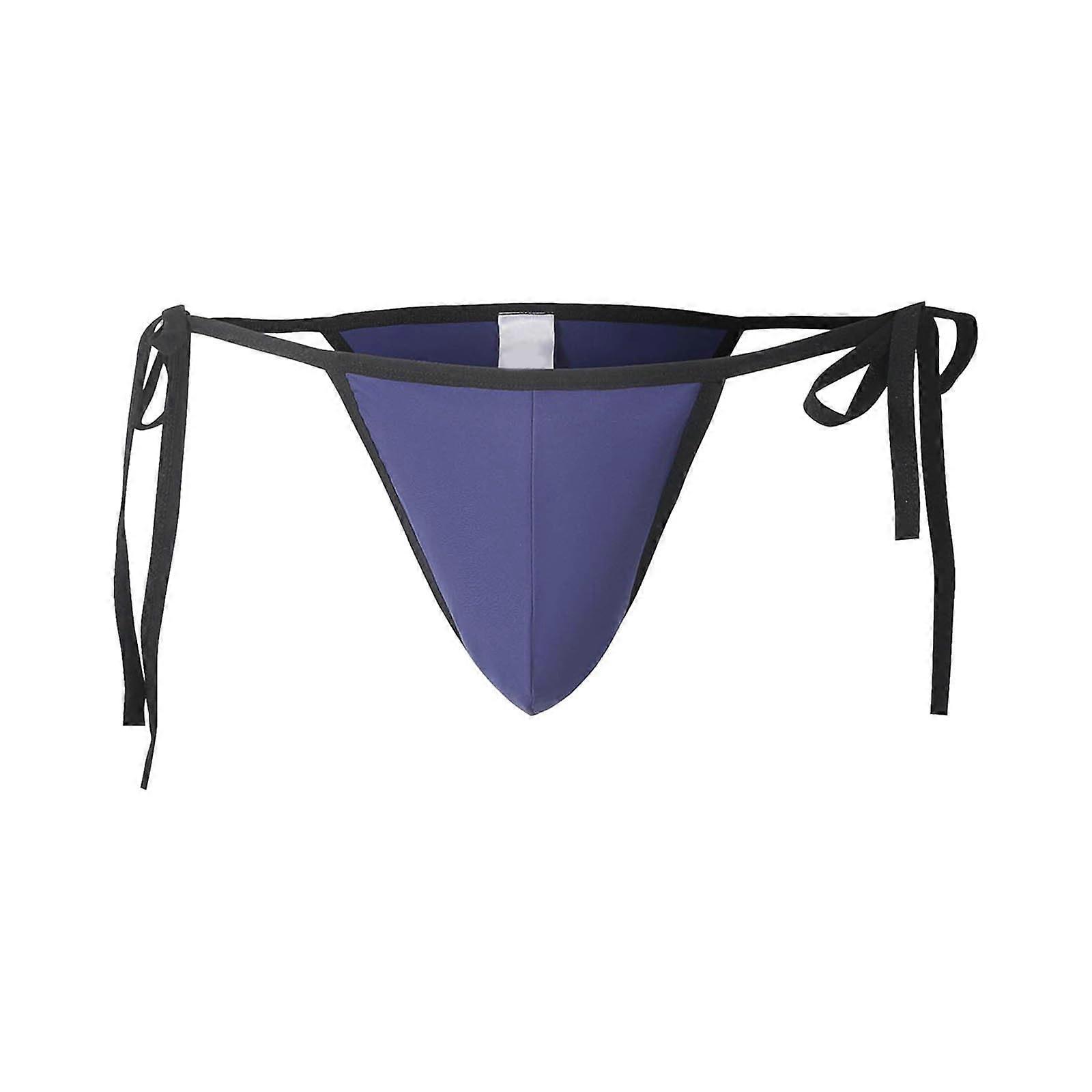 رجالي بيكيني سروال السباحة ربطة عنق جانبية رباط قابل للتعديل سريع جاف قماش ساحلي عطلة ملابس السباحة شورتات ملاكم أزرق غامق XL