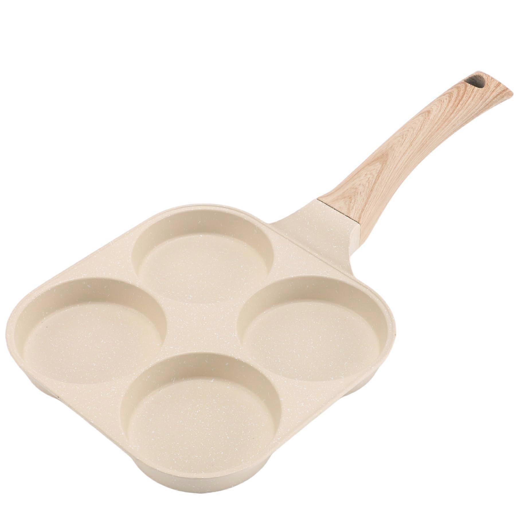 Egg Pan 4-Cup Non-Stick Stone Frying Pan with Wood Handle and Hanging Hole for Easy Cleaning and Time-Saving Cooking