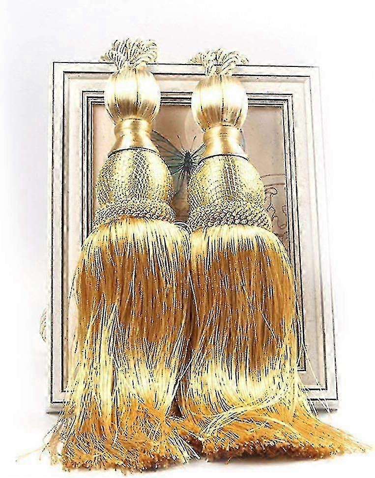 2024新しい1ペアタッセルカーテンタイバックホーム装飾ウィンドウドレープボールタッセルロープホールドバック(ゴールド)