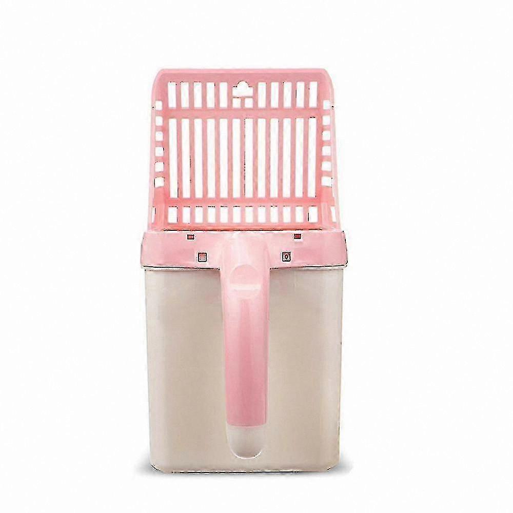 Large Hole Cat Litter Scoop with Built-in Bucket, Pink Pet Cleaning Tool for Easy Waste Removal F922-09