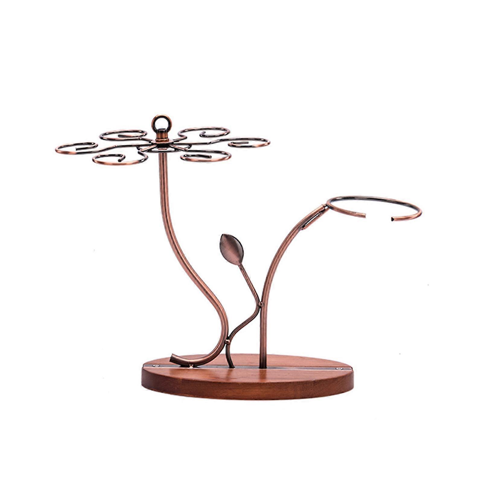 2-in-1 Red Wine Glass Rack & Wine Decanter Vintage Bronze 6 Wine Glasses Stemware Storage Display Drying Rack Stand Tabletop Free-standing Wine Glass