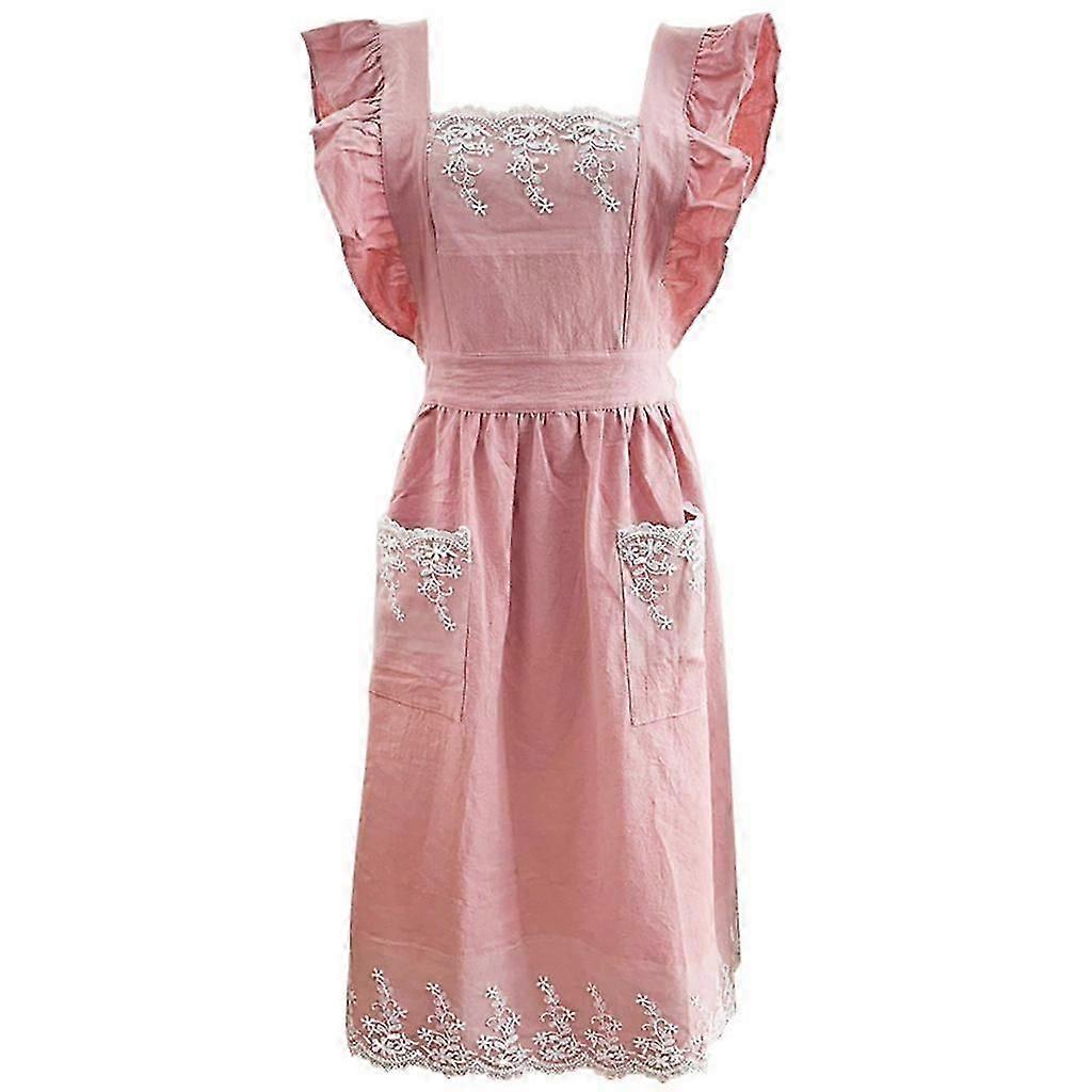 Practical Kitchen Apron with Adjustable Straps - Pink Sleeveless Design with Dual Pockets