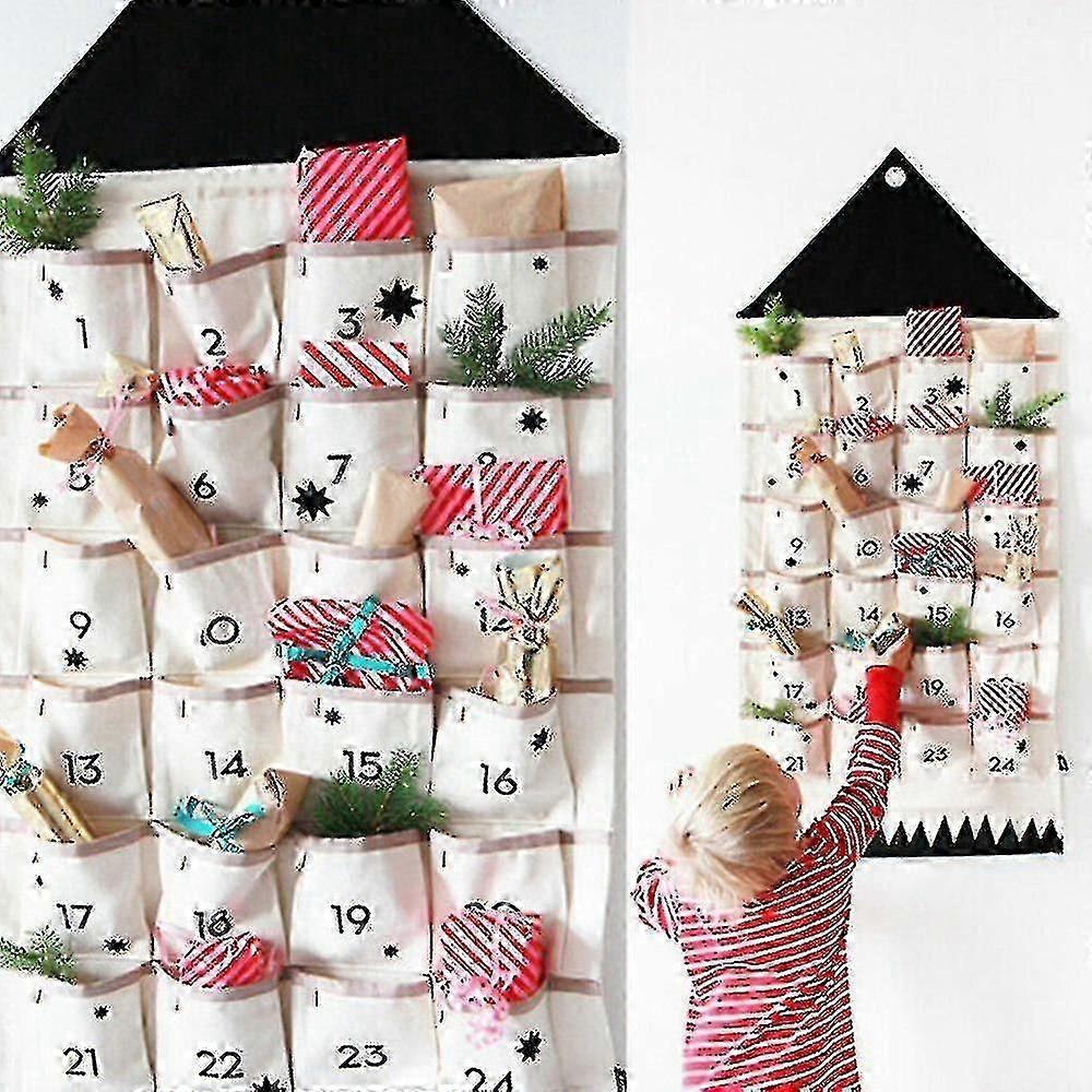 24 Pockets Christmas Advent Calendar Countdown Hanging Xmas Gift