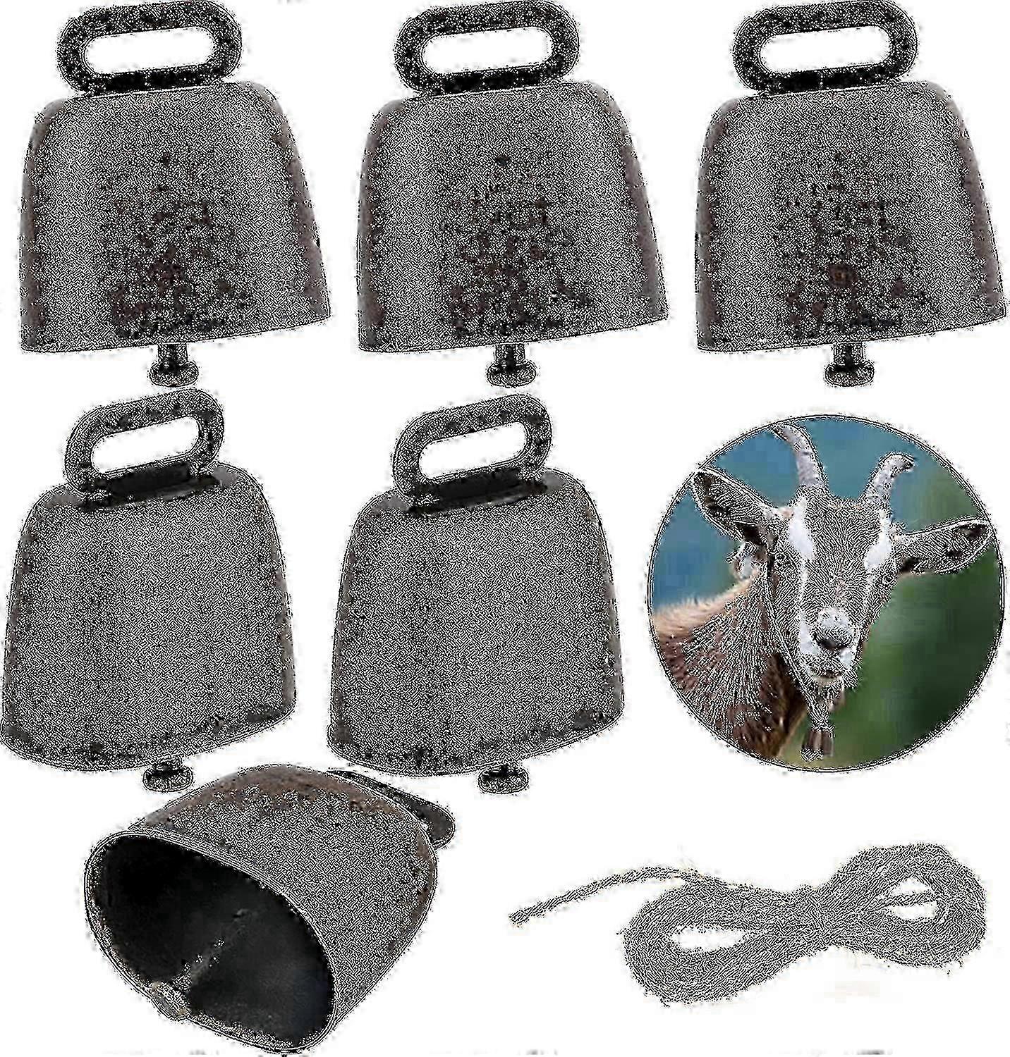 6 Piece Copper Cow Bell Set for Cattle and Goats, Anti-Theft Farm Accessories with Durable Design - JA