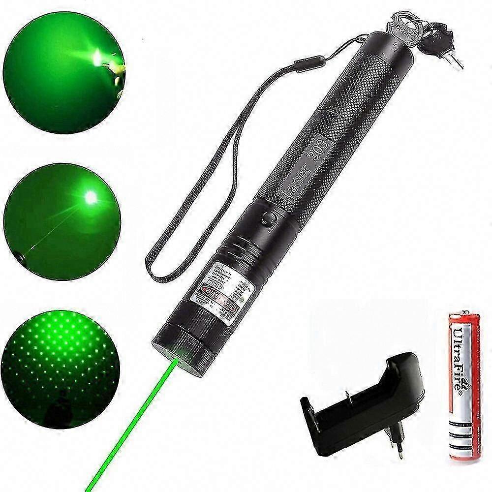 10000m 532nm Green Laser Pointer Adjustable Focus High Power Laser Sight 303 with Charger & 18650 Battery