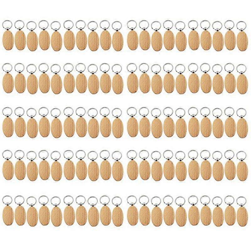 100Pcs Blank Oval Ellipse Wooden Key Chain DIY Promotion Keychain Pendant Keyring Tags Promotional