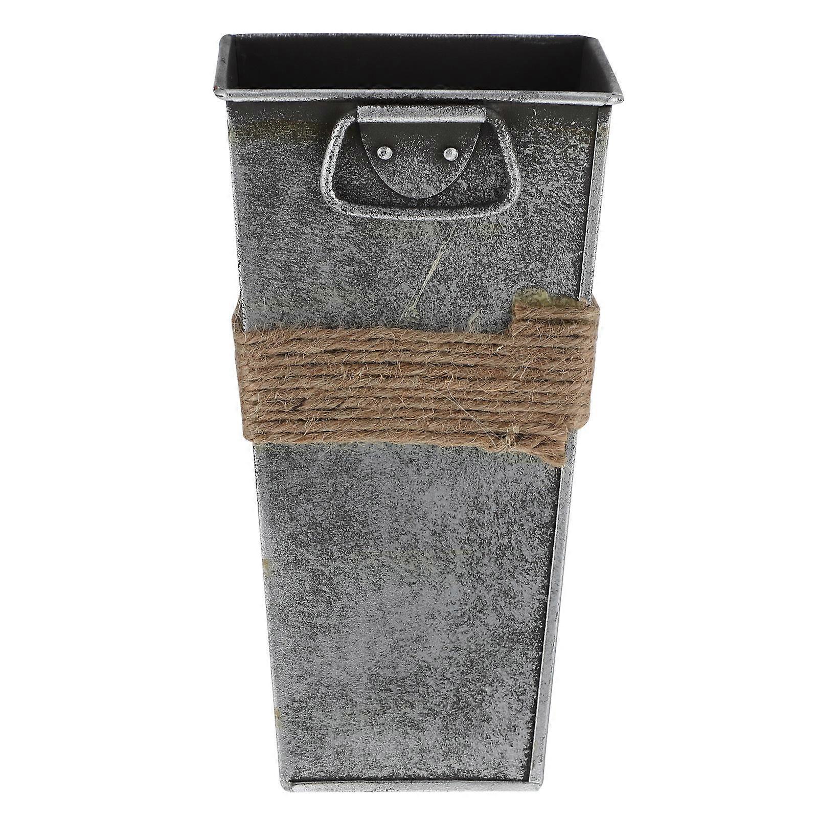 Iron Flower Bucket Square Gardening Bucket for Storage Use 1Pcs Silver Retro