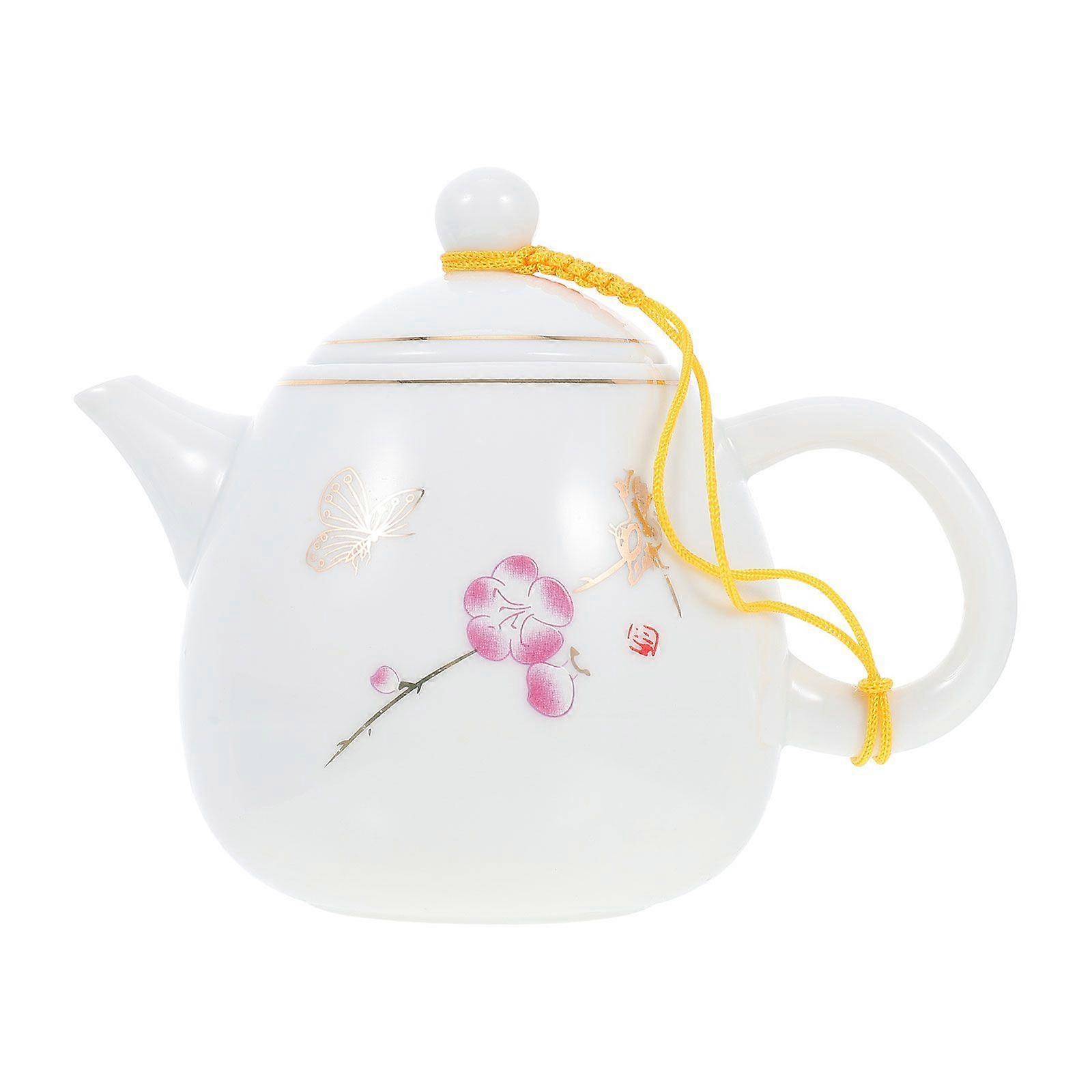 Household Ceramic Teapot Chinese Style Tea Maker Tearoom Tea Ware (White)