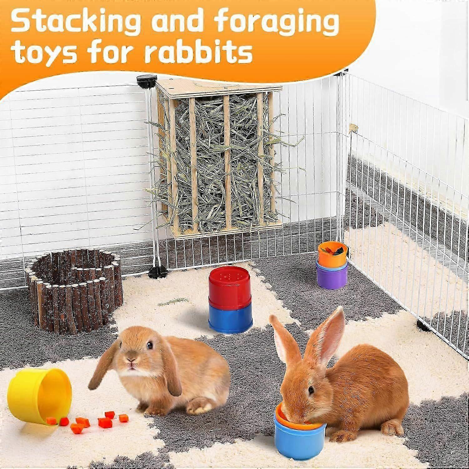 8 Stacking Cups for Bunny - Multi-Colored Reusable Rabbits Bunny Toys of Different Sizes, Safe Plastic Nesting Toys for Guinea Pig Hamster Gifts H