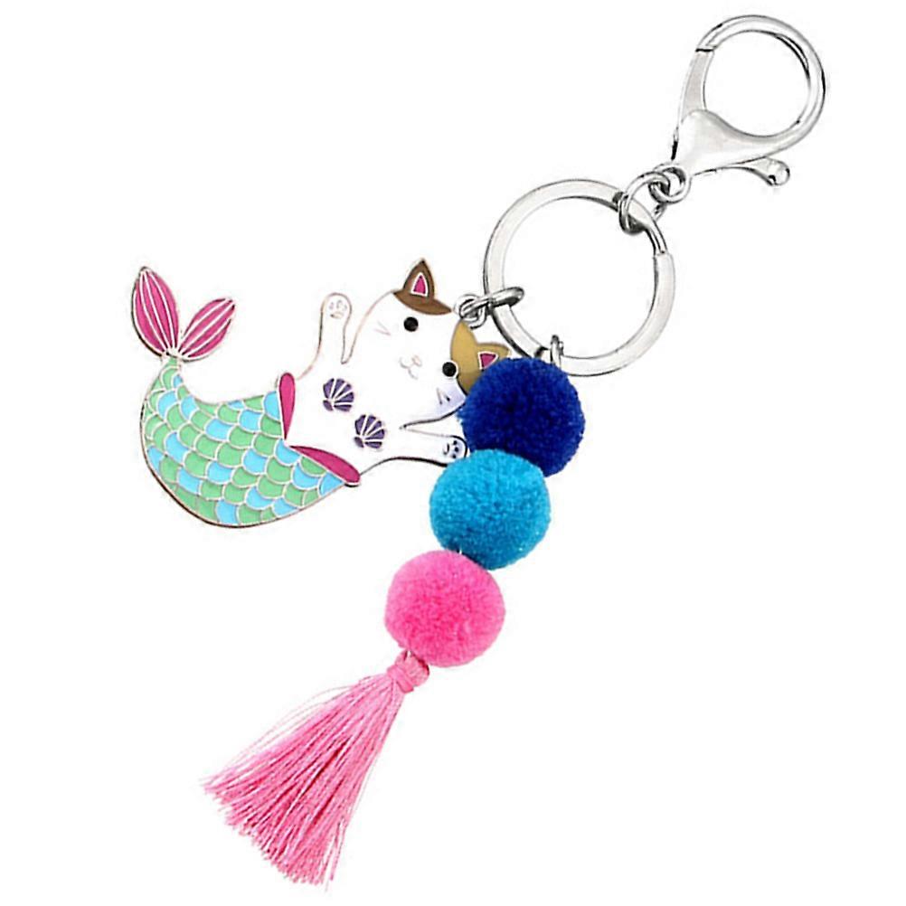 Cat Keychain Pendant for Decoration 1Pcs Blue Metal Mermaid Cat Cartoon