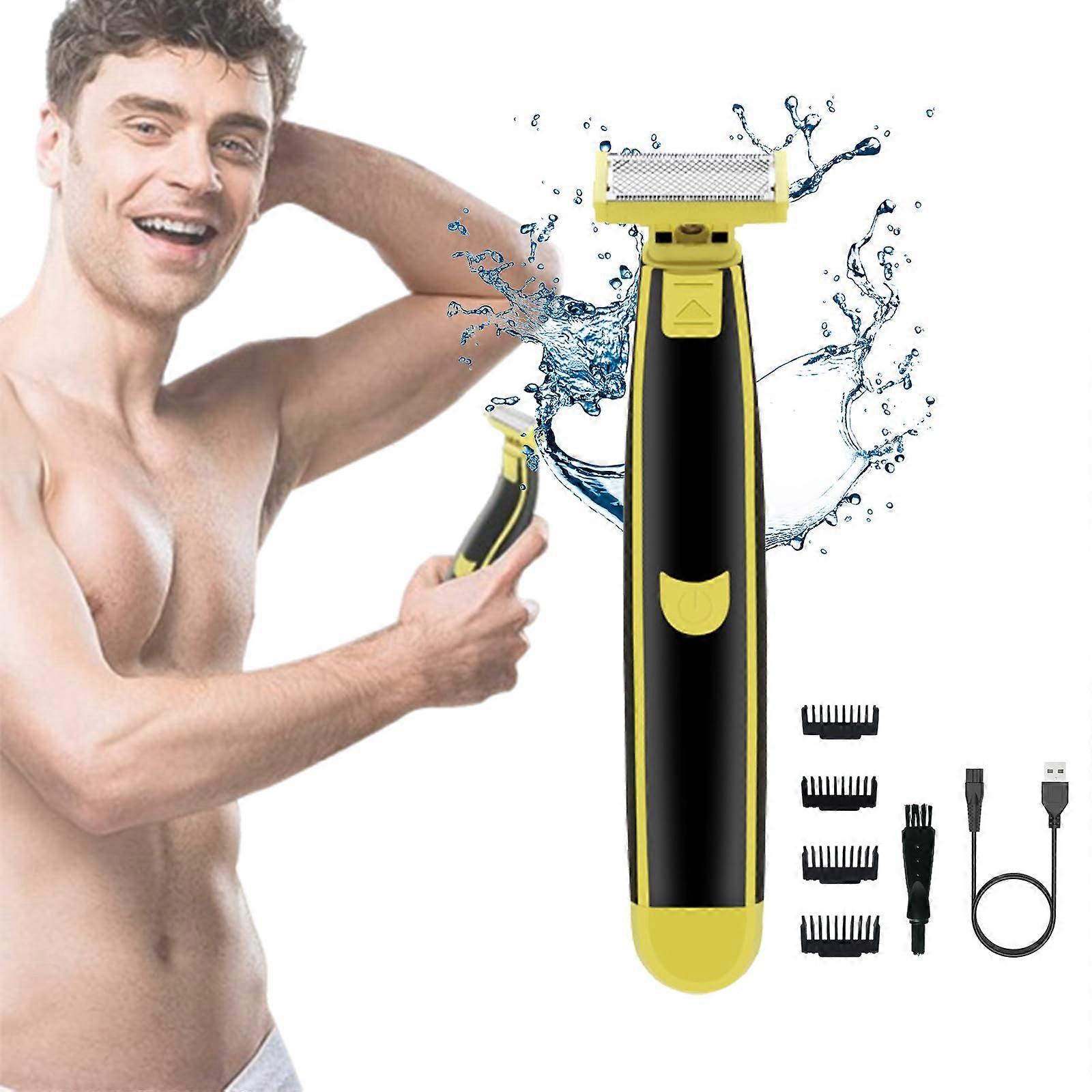 Full Body Washed Wet And Dry Shaver, Men's Electric Shaver, USB Rechargeable, Waterproof Rotary Facial And Body Groomer