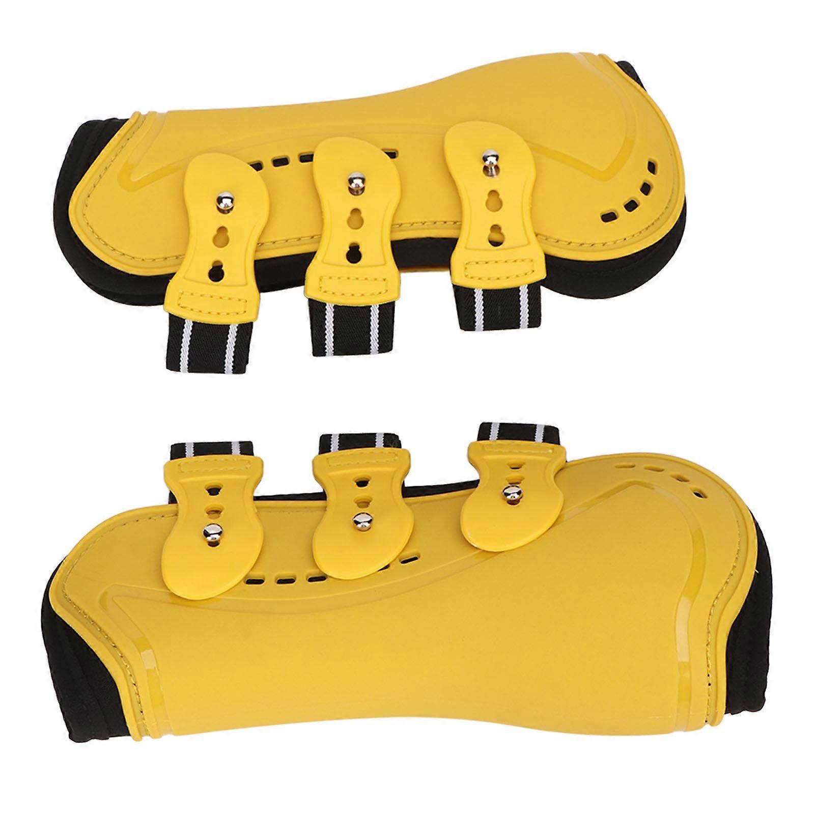 2Pcs Yellow Horse Front Tendon Boots M Adjustable Breathable PU