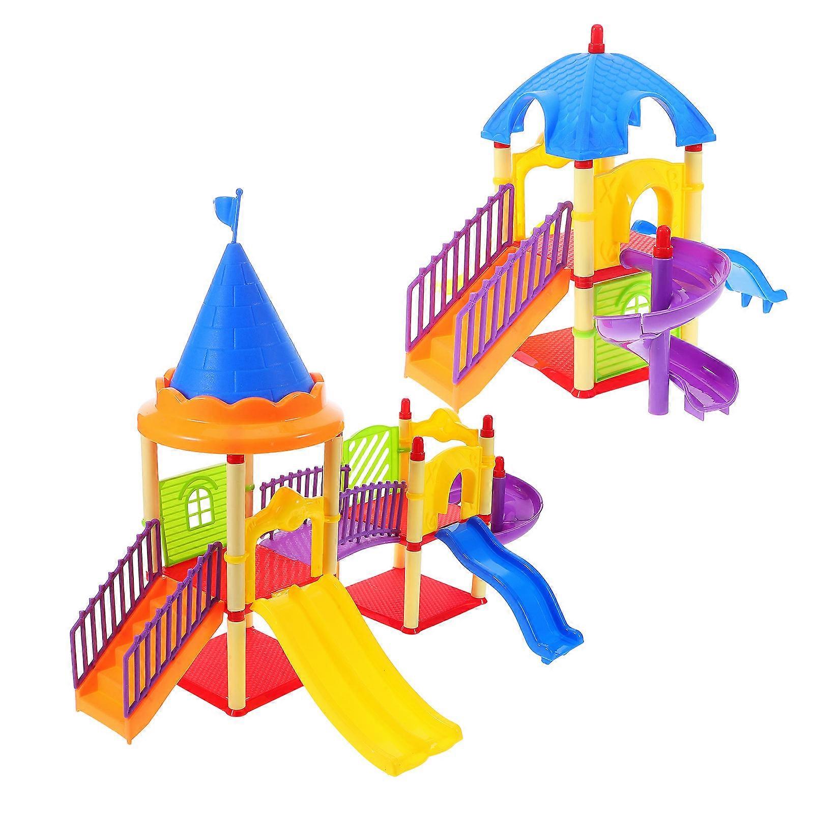 Children's Slide Toy Miniature Playground Decor for Creativity 2Pcs