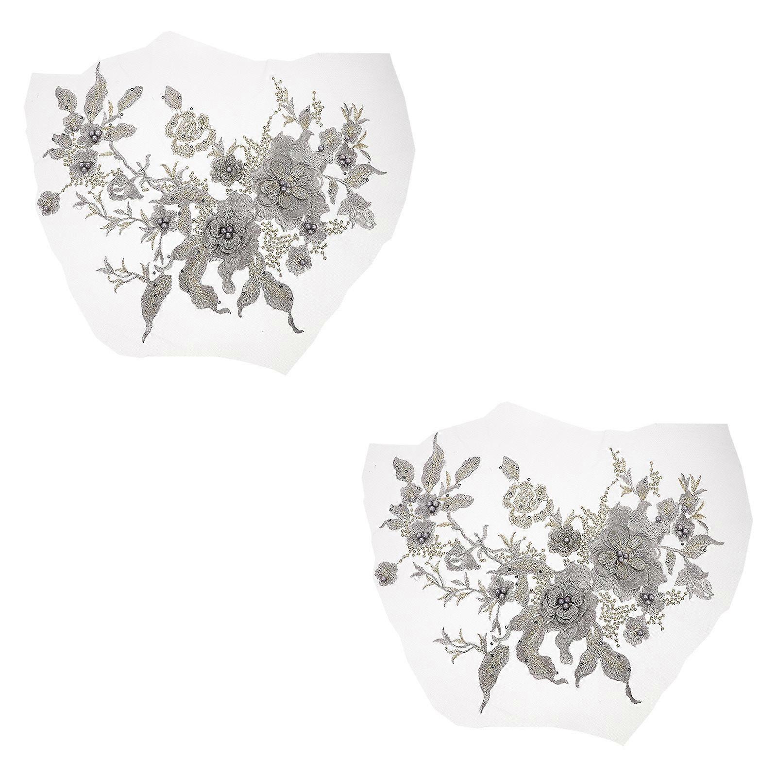 3D Floral Embroidery Patch Flower Applique for Decor 2Pcs Set