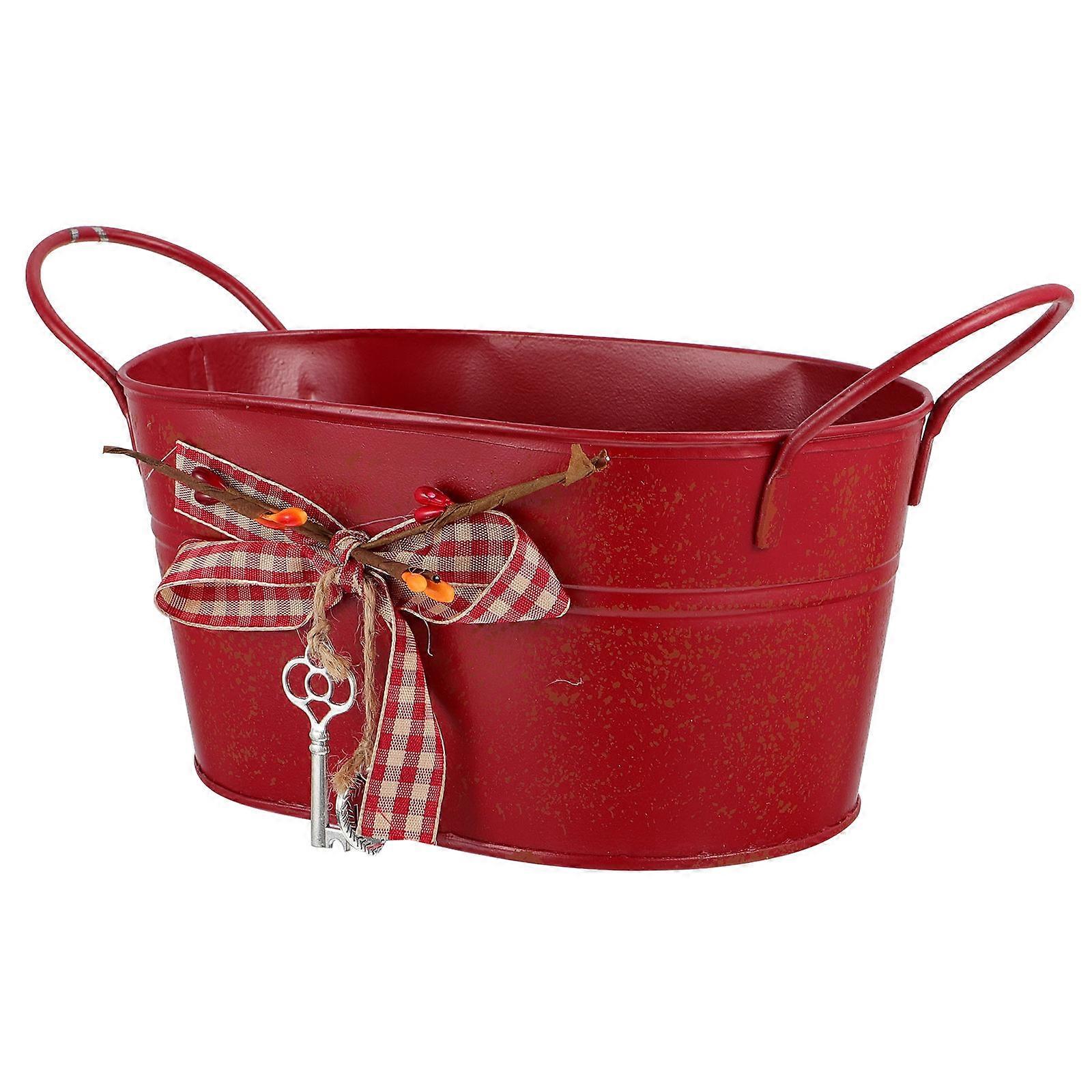 Bowknot Bucket Decor Oval Shaped Iron Bucket for Storage 3Pcs
