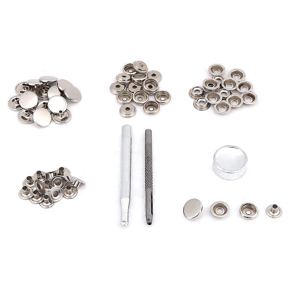 Metal Press Stud Snap Button Fastener for Leather Clothes Jacket Repair(silver 3pcs tool)