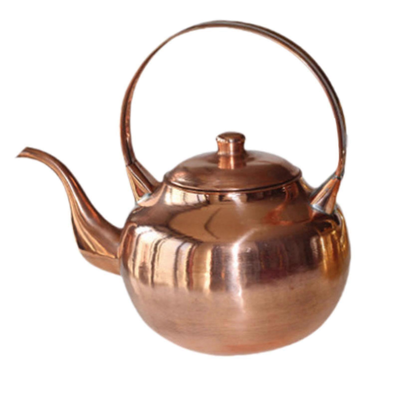 LOVIVER Coffee Pot Copper Kettle,1.2L Handle Kung Fu Tea Pot,Retro Copper Teapot,Hot Water Kettle for Induction/Gas Stoves gold
