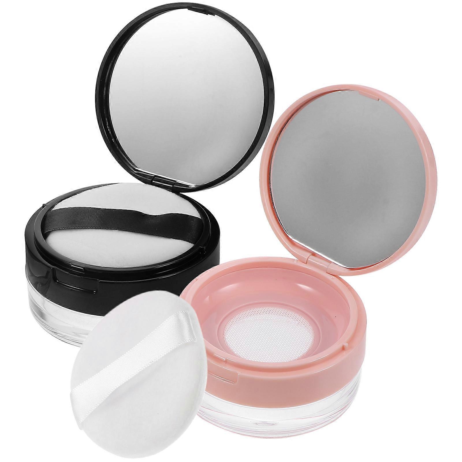 Loose Powder Compact Case for Cosmetics 2Pcs Plastic Makeup Containers