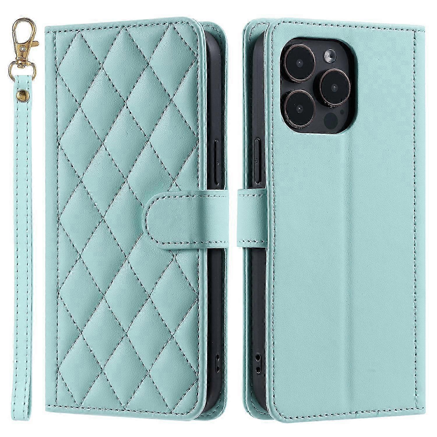 For iPhone 14 Pro Max Leather Phone Case with Wallet Rhombus Grid Pattern 26s