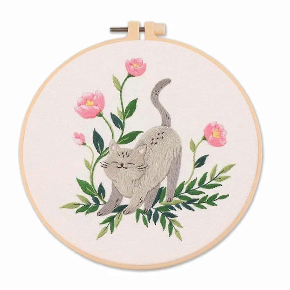 Embroidery Kits for Beginners Cat C Pattern Animal Pattern DIY Starter Kit With Instructions