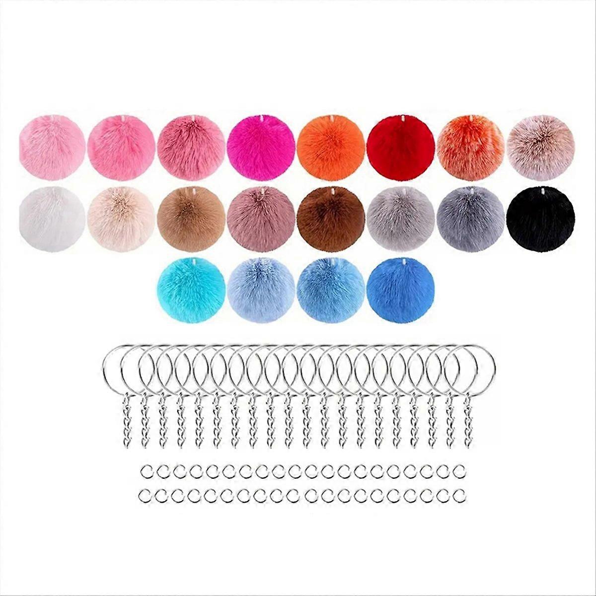 80PCS Keychain Fur Pompoms Keychain with Tassels and Keyrings