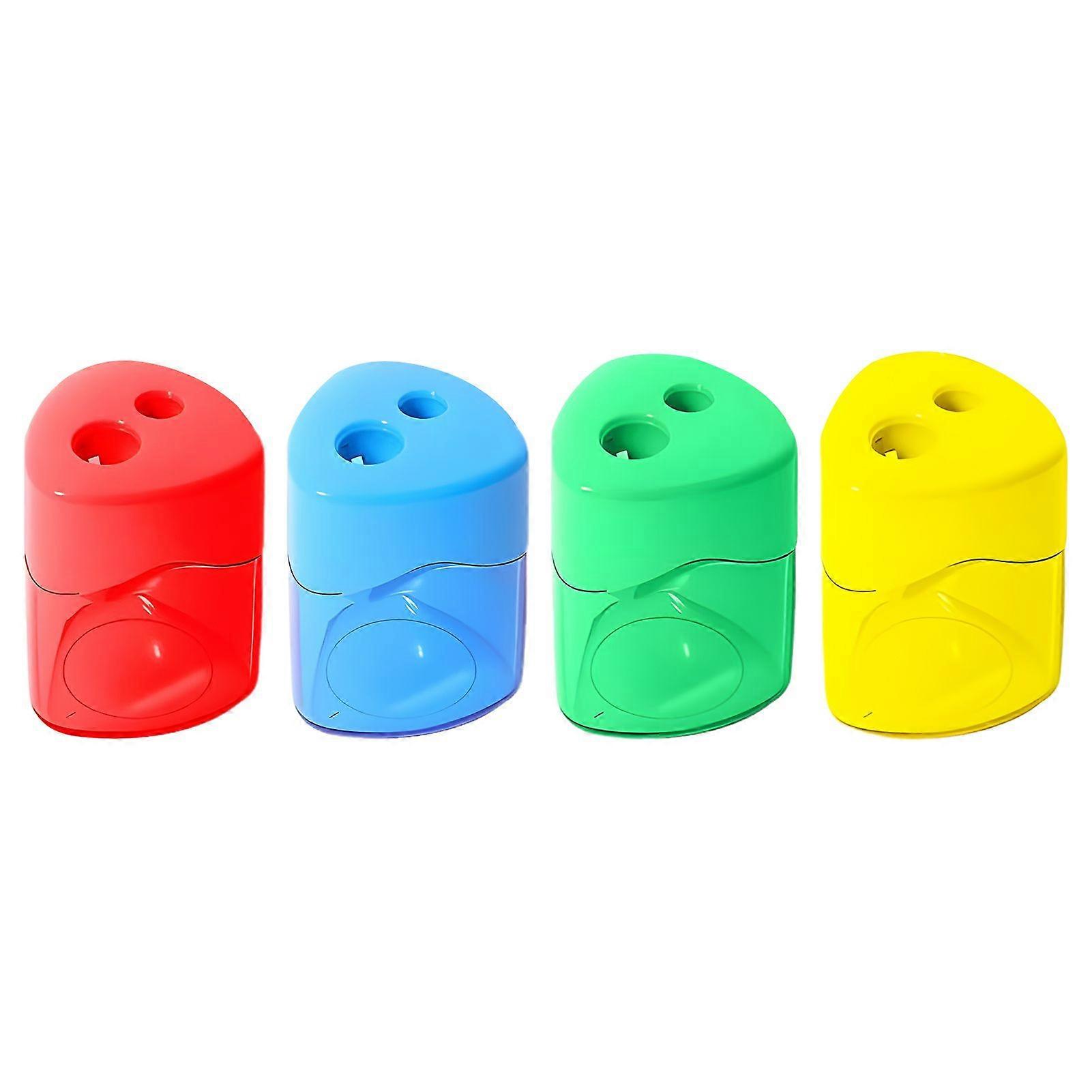 Jikaixiang 4Pcs Dual Hole Pencil Sharpeners for Kids Students Transparent Scratch Box Sharpener Portable Manual Sharpener for School Office Home
