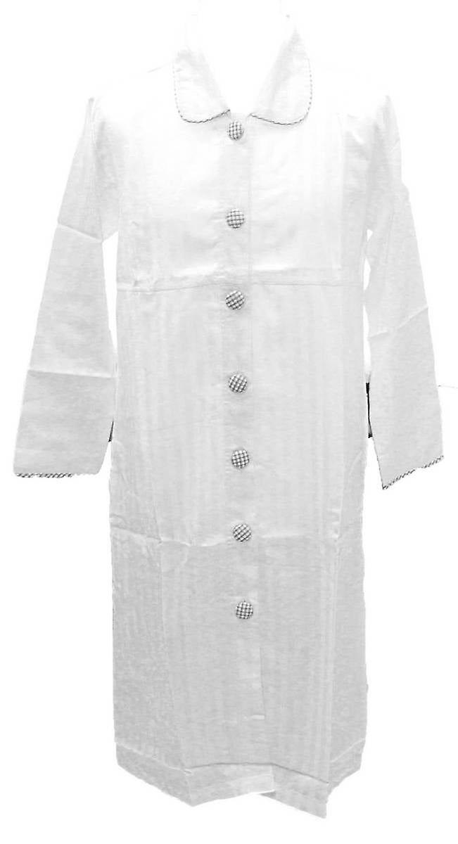 Cottonreal Superfine Shadow Stripe Button Through Robe - White