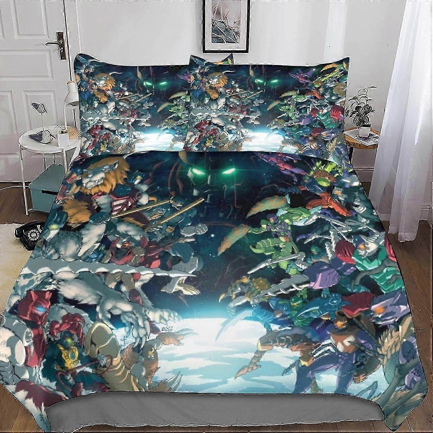 3D Beastwars Bedding Set para meninos e adolescentes Capa de edredom máximo, Capa de colcha de microfibra com fechamento de zíper 3 fronhas Pcs