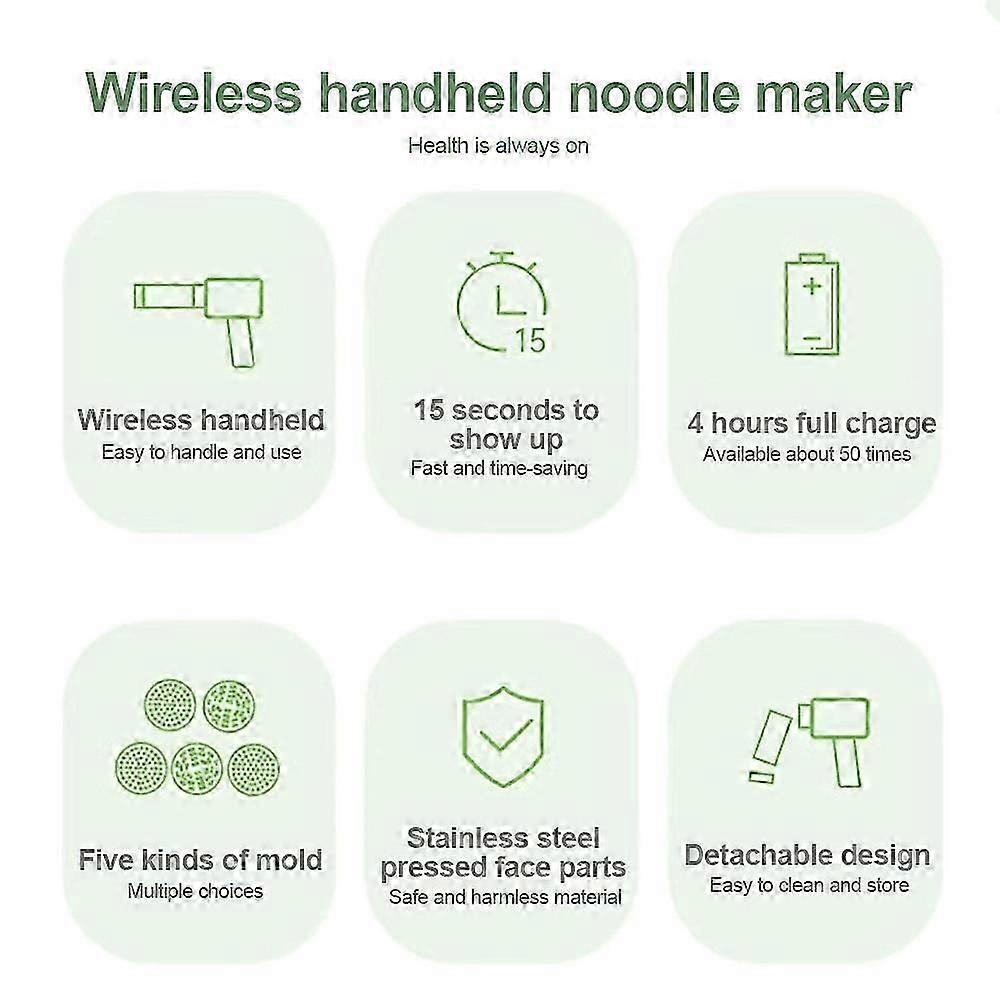 Automatic Pasta Maker Machine Handheld Electric Noodle Maker 5-in-1 Cordless Portable Spaghetti Nood