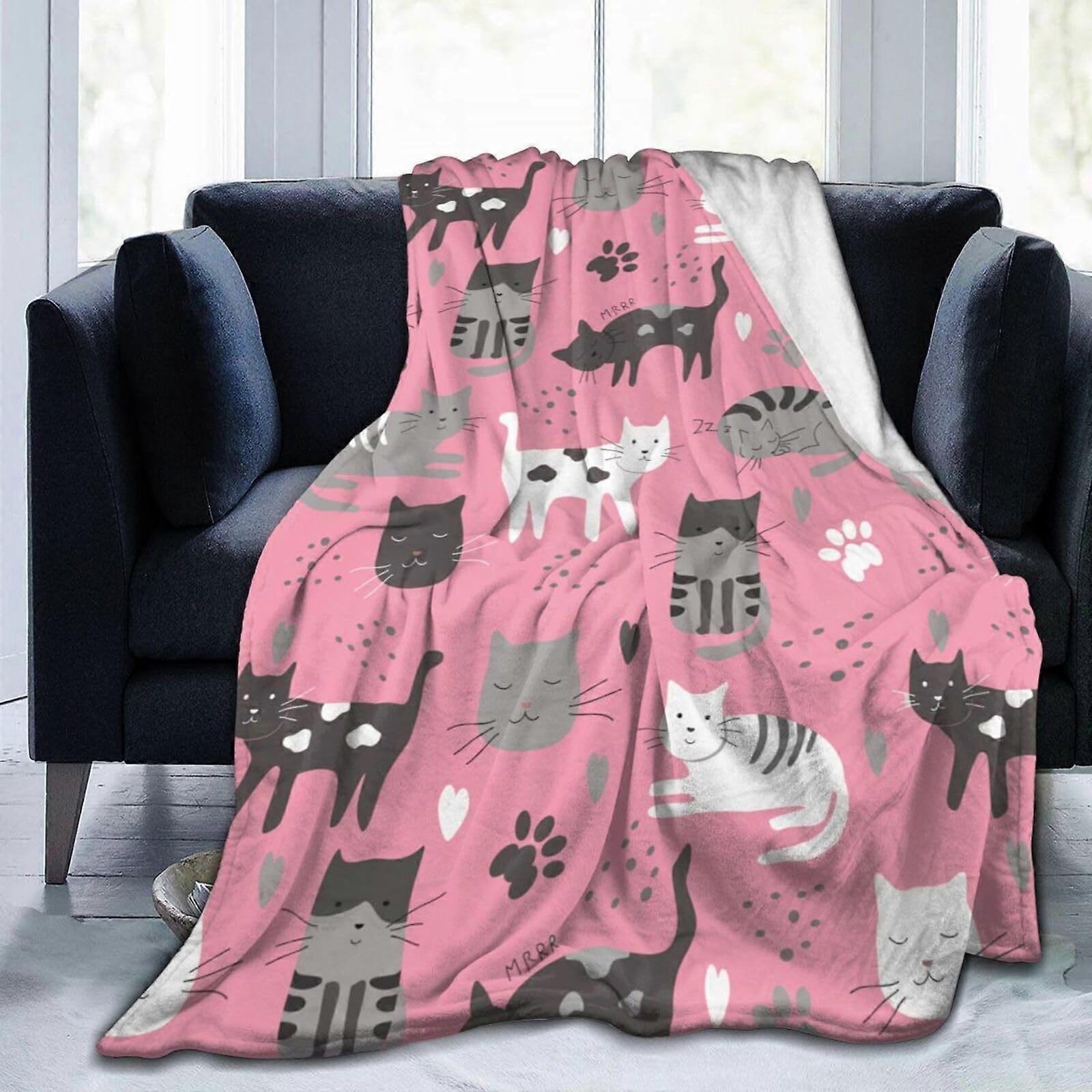 Pink Face Gray Cat Blanket Printed Plush Fluffy Flannel Blanket Soft  And Bed Throw-264x228cm