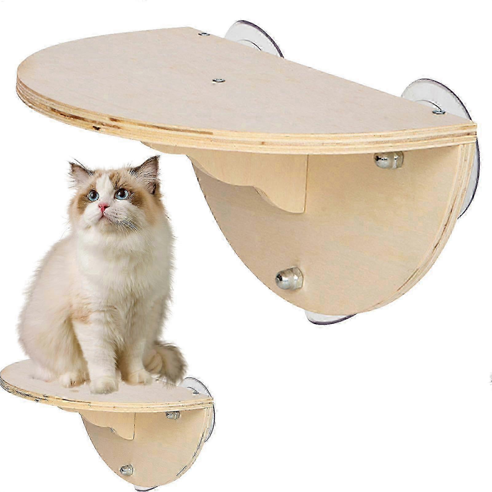 Cat Window Seat Wooden Kitten Perch, Cordless Hammock Kitten Climbing Wooden Window Shelf with 3 Suction Cups