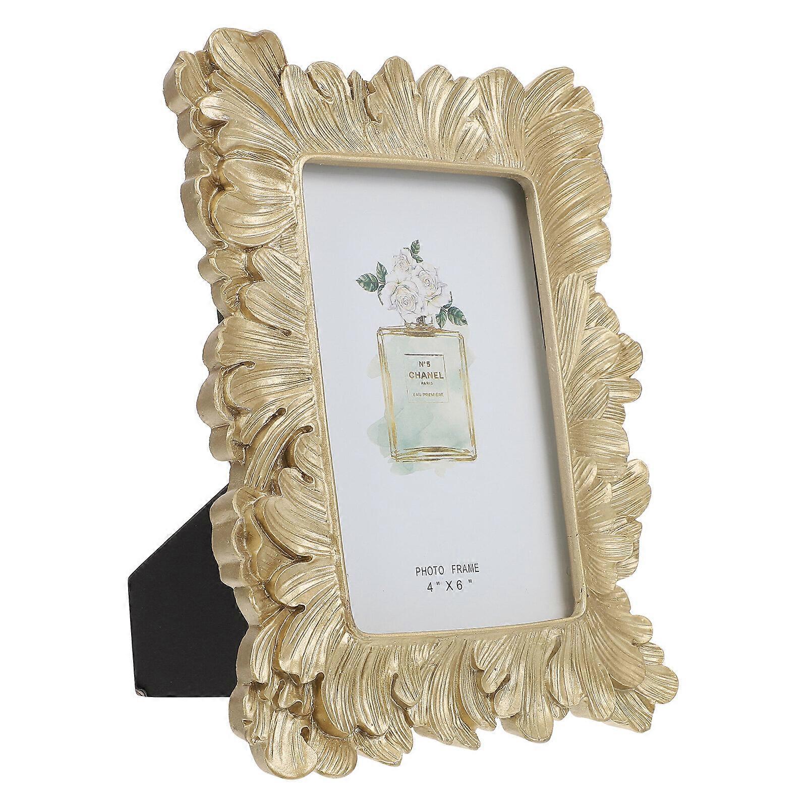 1pc Retro Style Golden Leaves Resin Desktop Picture Frame Adornment for Home
