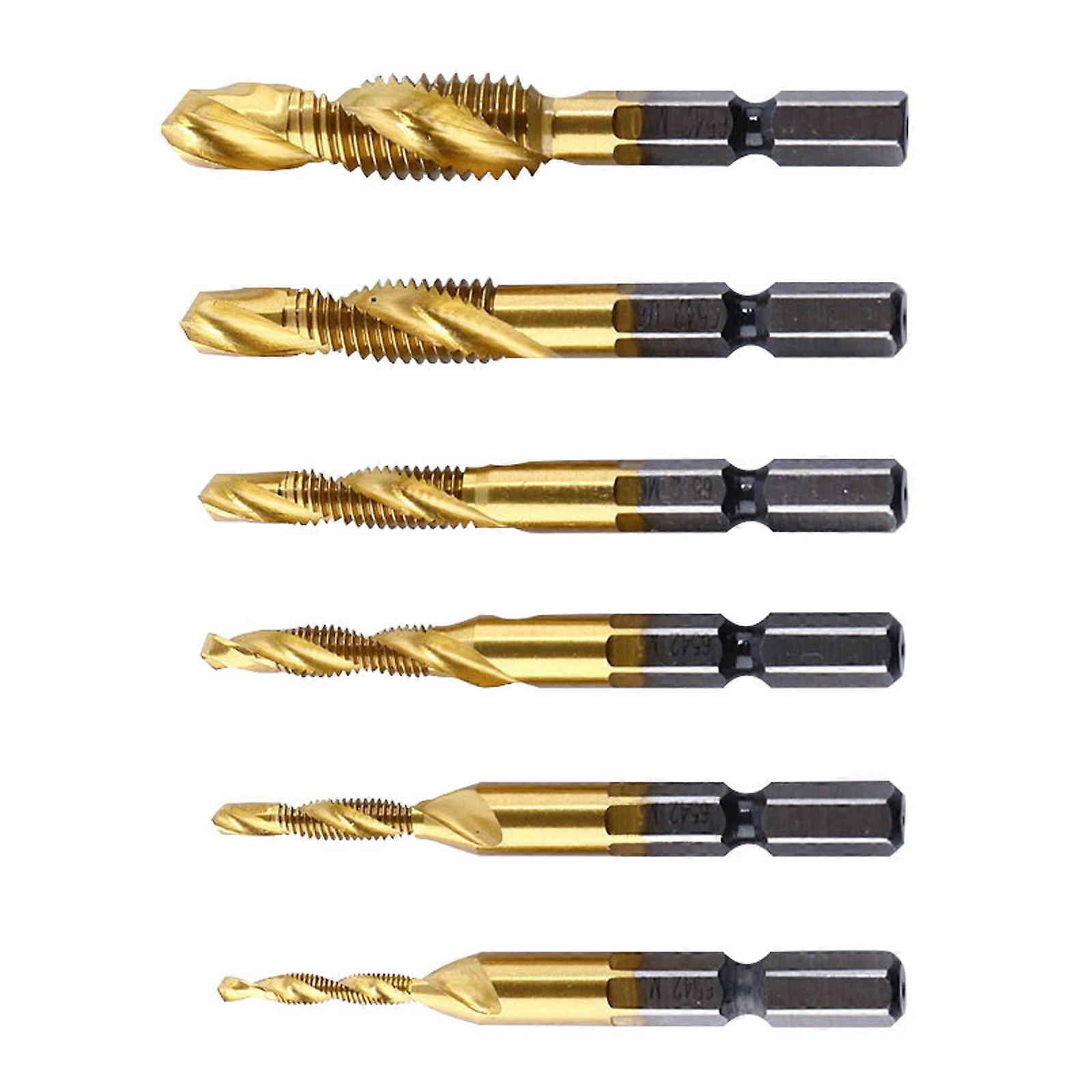6Pcs Screw Tap Drill Bits Taps Countersink Set Combination Bit High Speed Steel Tap Compound Drill Bit Set For Metal Multicolor