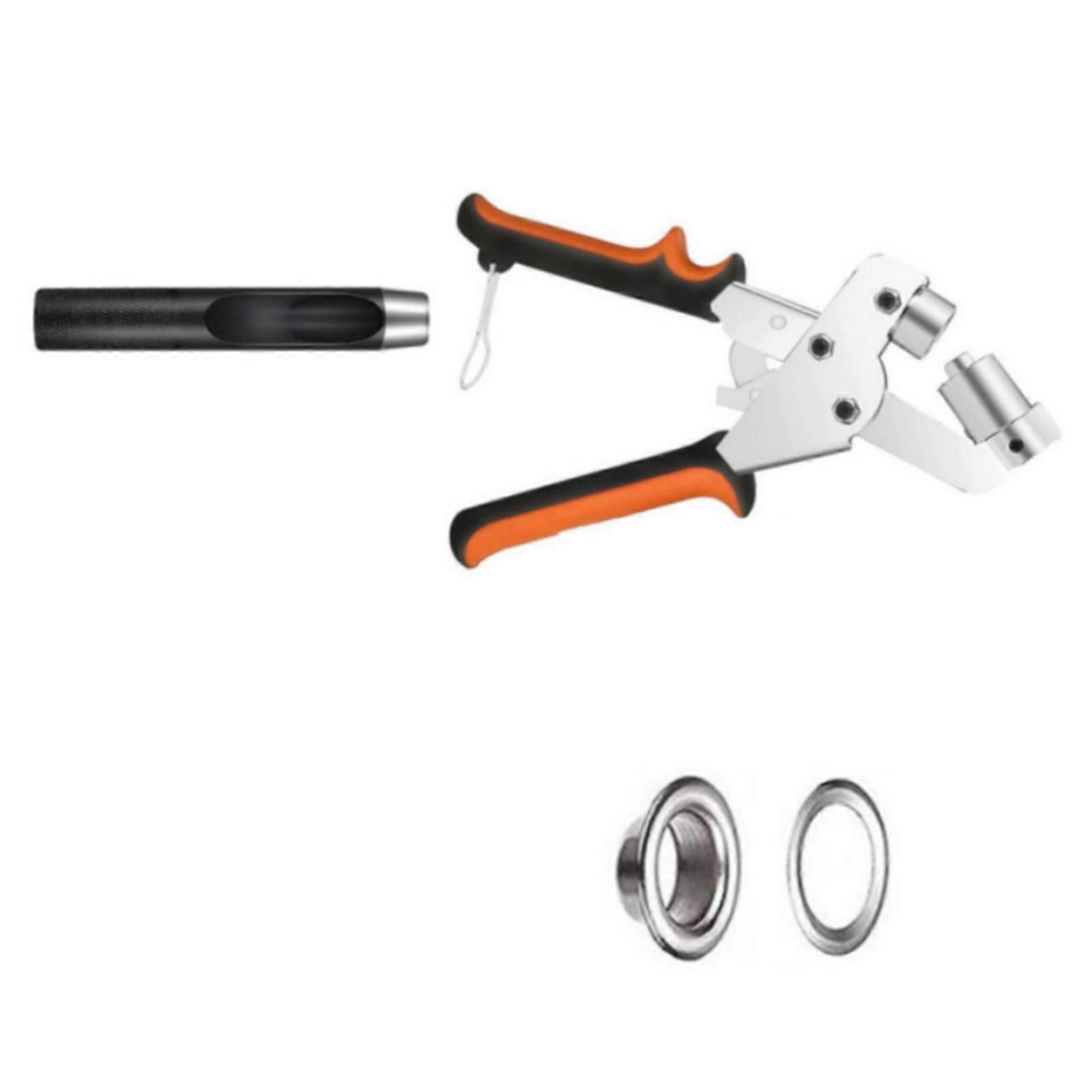 Professional 10mm Eyelet and Pliers Set 200Pcs Metal Grommets Washers Punching Kit for Tarp Fabric Banners Canvas Craft  silver