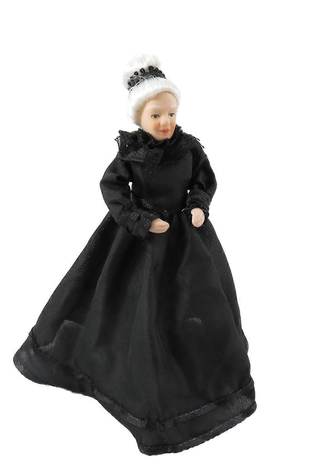 娃娃屋 维多利亚时代 穿黑色礼服的老太太 瓷器女人 1：12 人