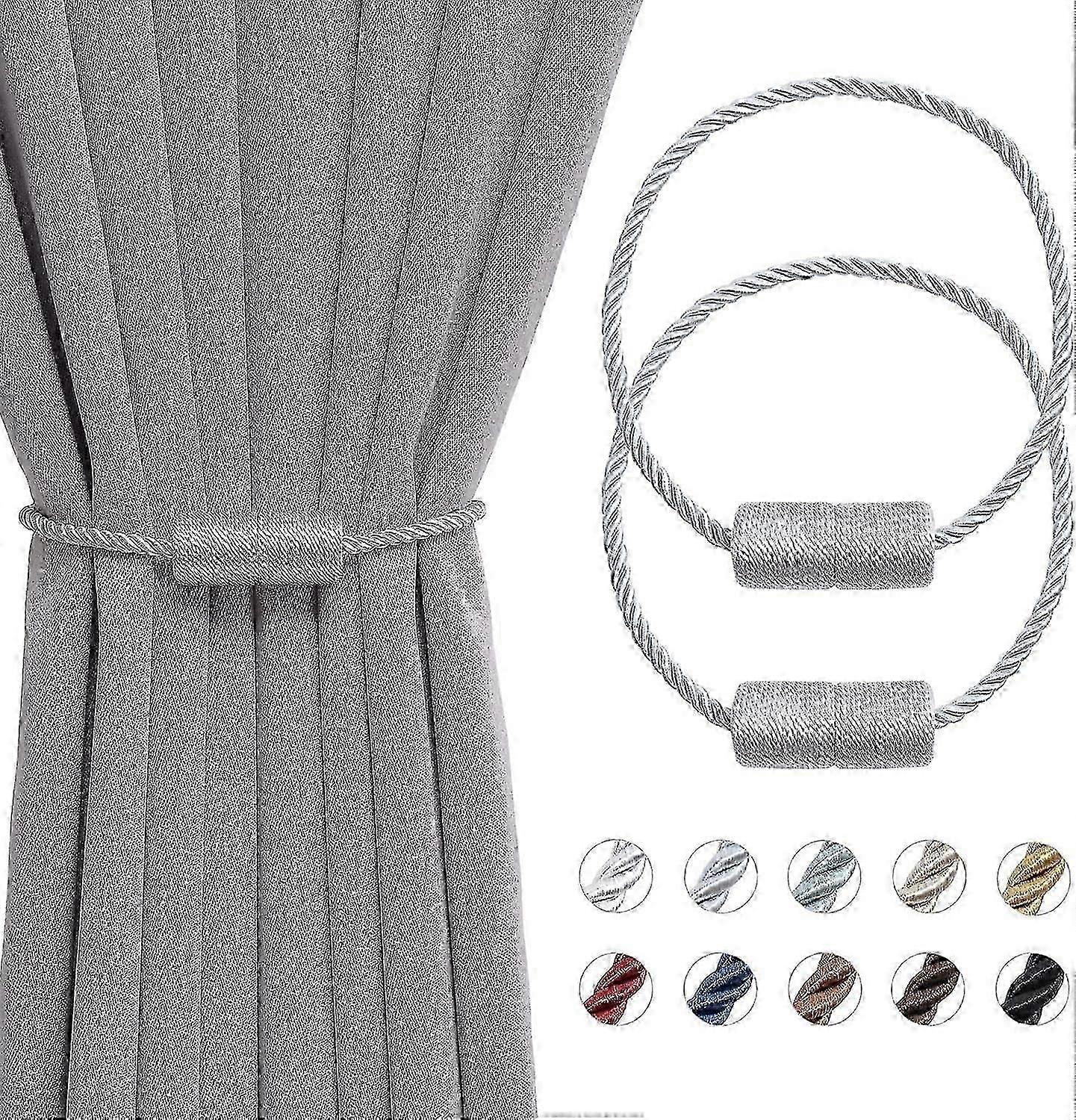 2 Pack 16 Inch Magnetic Curtain Tiebacks Handmade Side Rope, Practical and Decorative for Home and Office Window Drapes (Grey)