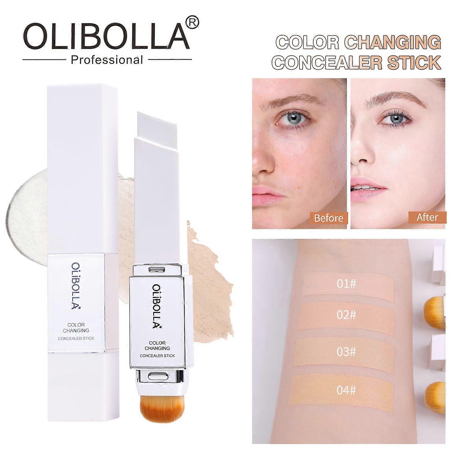 Color-Changing Foundation Stick, Lightweight and Long-Lasting Full Coverage Foundation Stick, Dual-Ended with Ultra-Fine Bristle Brush, Create a Natur