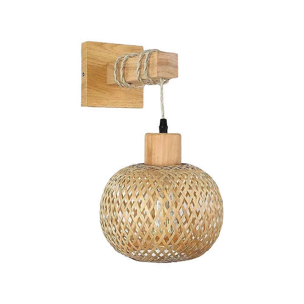 Retro Bamboo Bedside Wall Lamp E27 Lighting Fixture