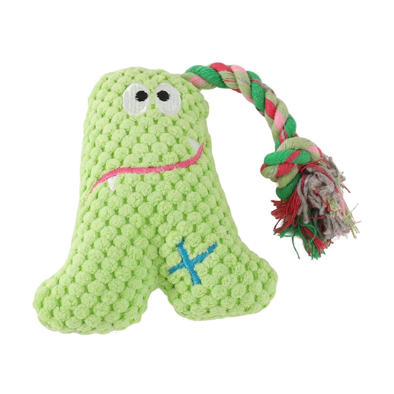 Corduroy Dog Chew Toy Squeaky Plush Toy with Colorful Rope Chew Resistant Self-Entertainment Toy