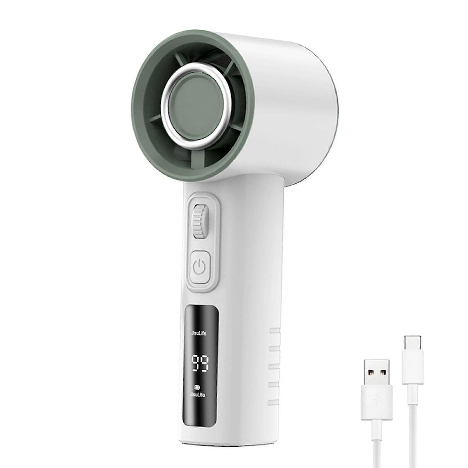 Portable Handheld Turbo Fan with Adjustable Speed USB Rechargeable Battery LED Display for Travel Office Outdoor (White)