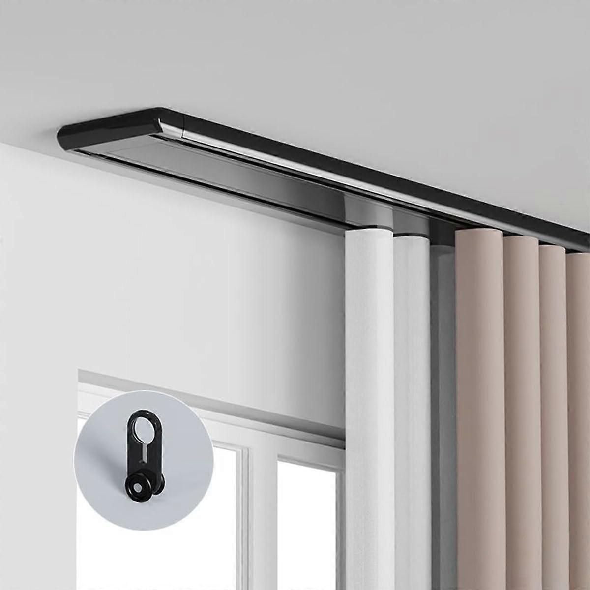 Double Curtain Track Ceiling Rail Kit with Smooth Glide for Living Room and Bathroom (Black 220cm)