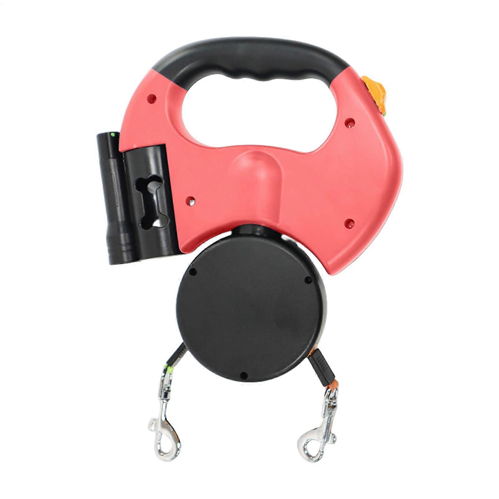 Double Dog Leash Retractable Tangle Rope with Comfortable Grip for Walking and Training Red